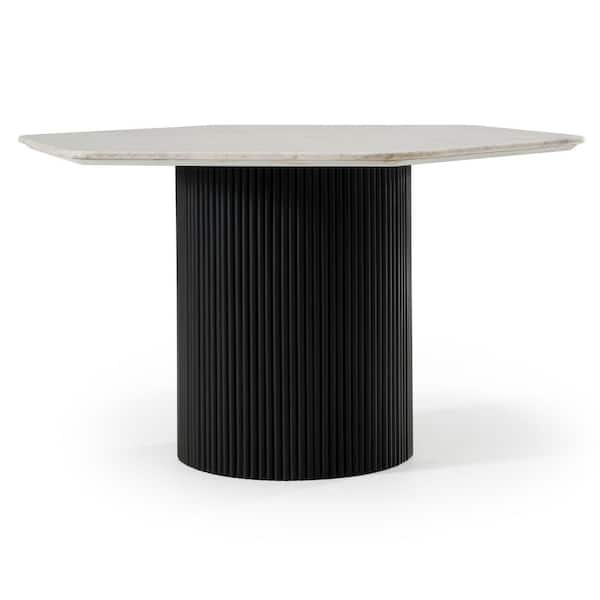 Modrest Rivas Modern White and Black Marble 51 in. Pedestal Dining Table Seats 4