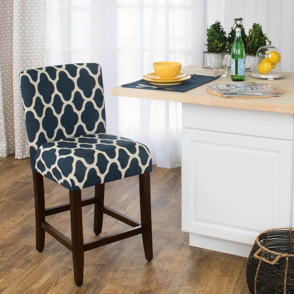 Homepop Upholstered 24 in. Navy Blue Bar Stool K6858.24 F2051 The Home Depot