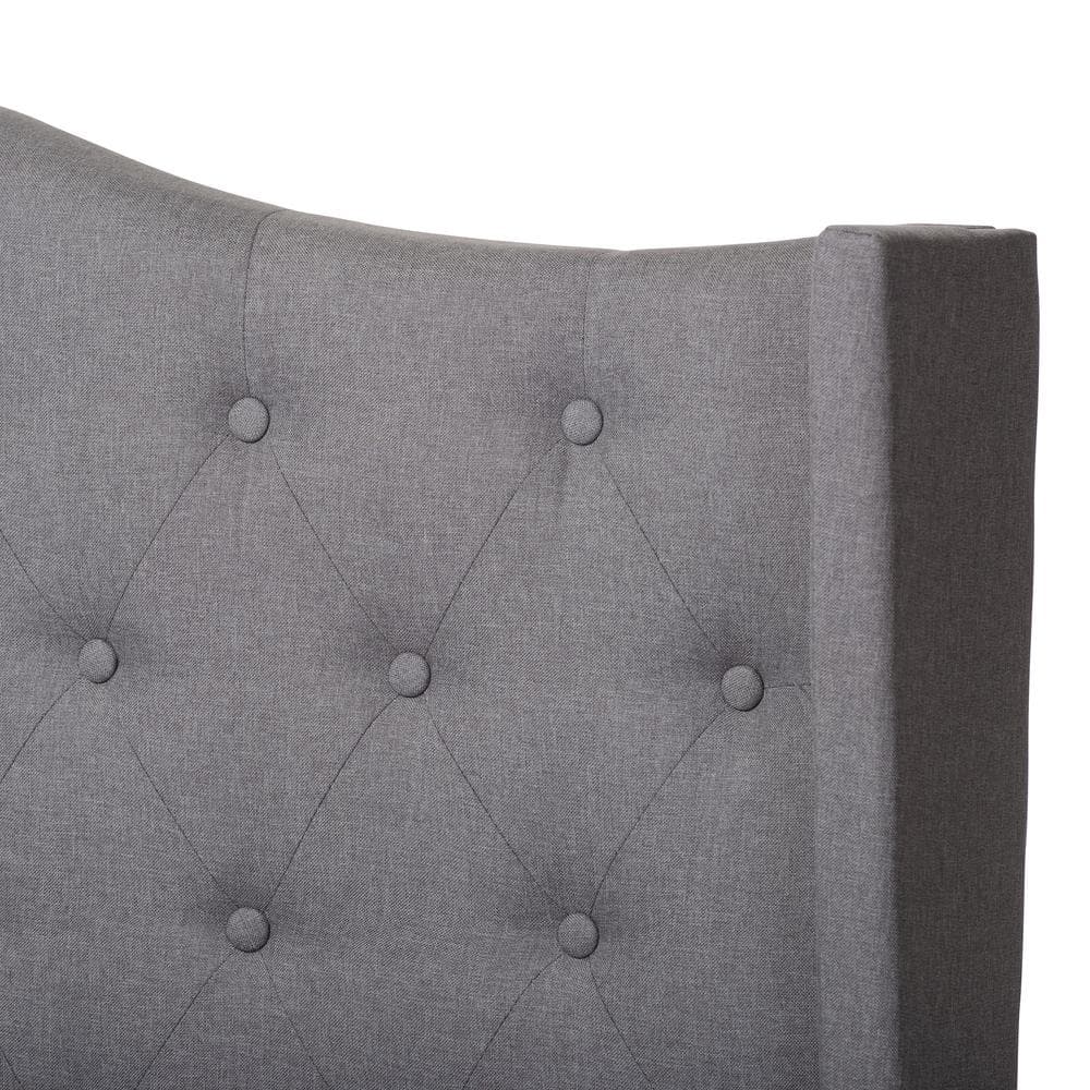 Gray Tufted Upholstered King Bed with Curved Headboard