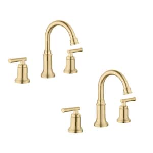 Oswell 8 in. Widespread Double Handle High-Arc Bathroom Faucet in Matte Gold (2-Pack)