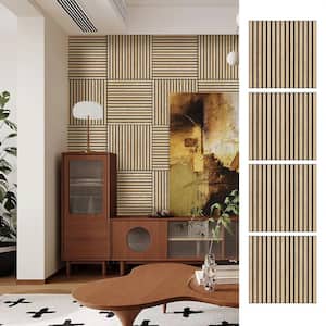 0.7 in. x 2 ft. x 2 ft. Natural Wood Slat Acoustic Panels, Yellow MDF Decorative Wall Paneling 4-Piece (15.5 sq. ft.)