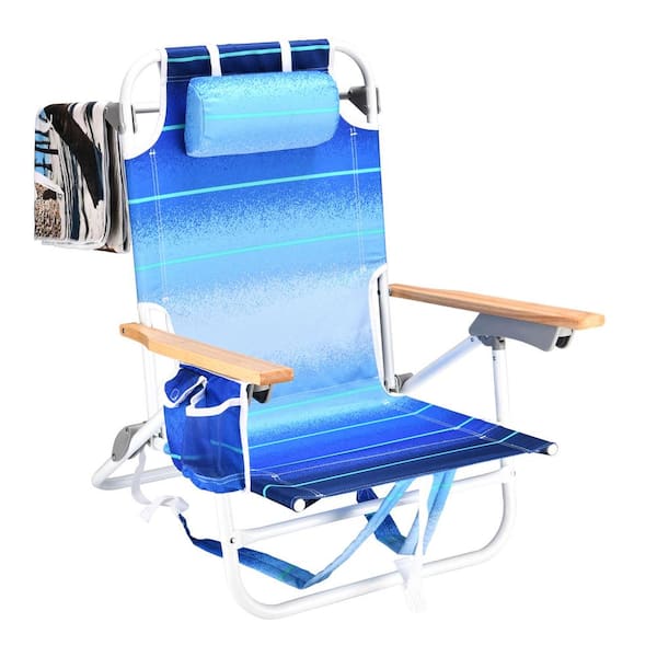 Tunearary Outdoor Aluminum Beach Foldable Backpack Adult Beach Chair with Beach Towel and Pillow
