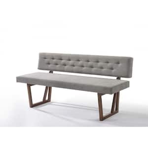 63 in. W Gray and Walnut Brown Fabric Upholstered Dining Bench with Rubber Wood Feet