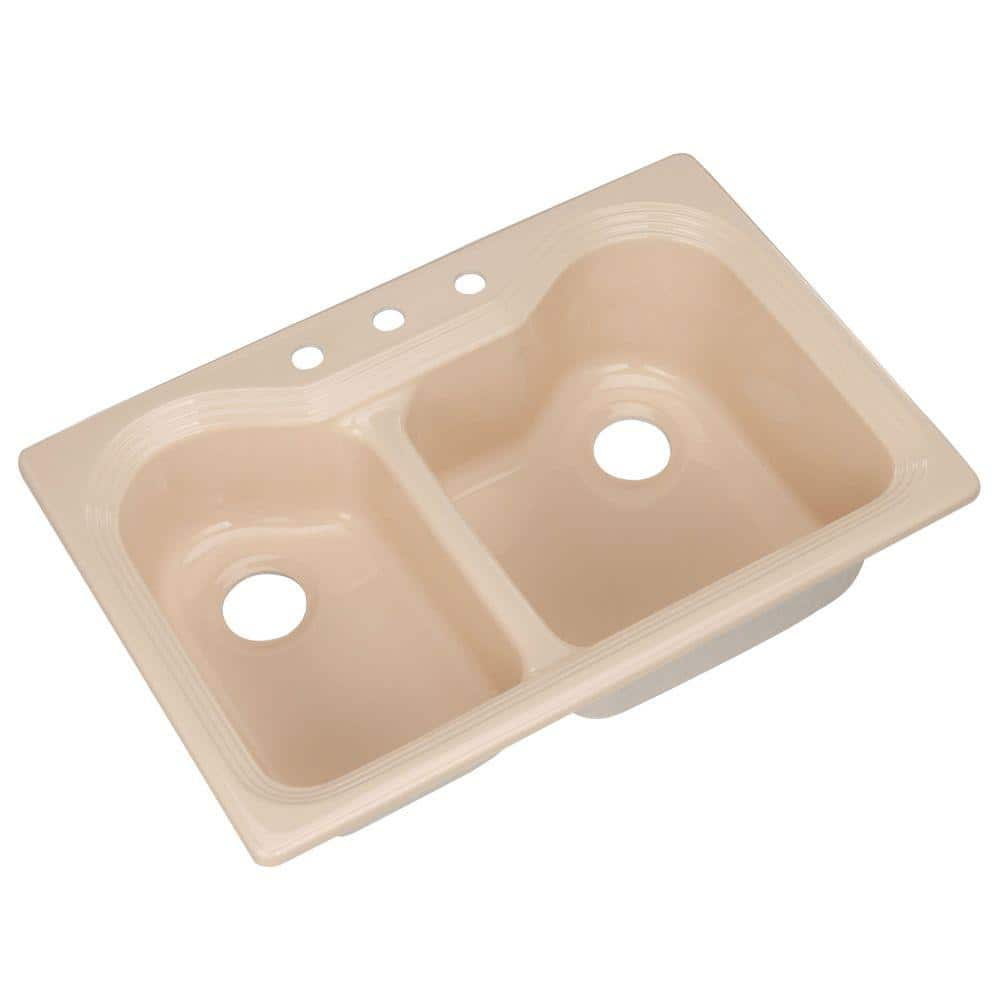 Thermocast Breckenridge Drop In Acrylic 33 In 3 Hole Double Bowl Kitchen Sink In Peach Bisque