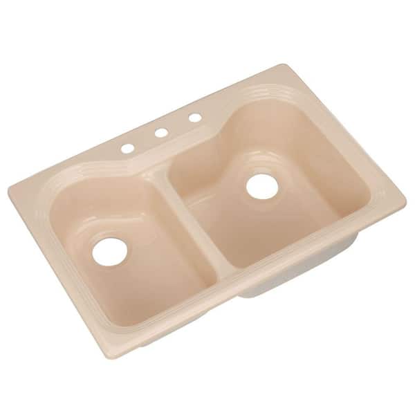 Thermocast Breckenridge Drop-In Acrylic 33 in. 3-Hole Double Bowl Kitchen Sink in Peach Bisque