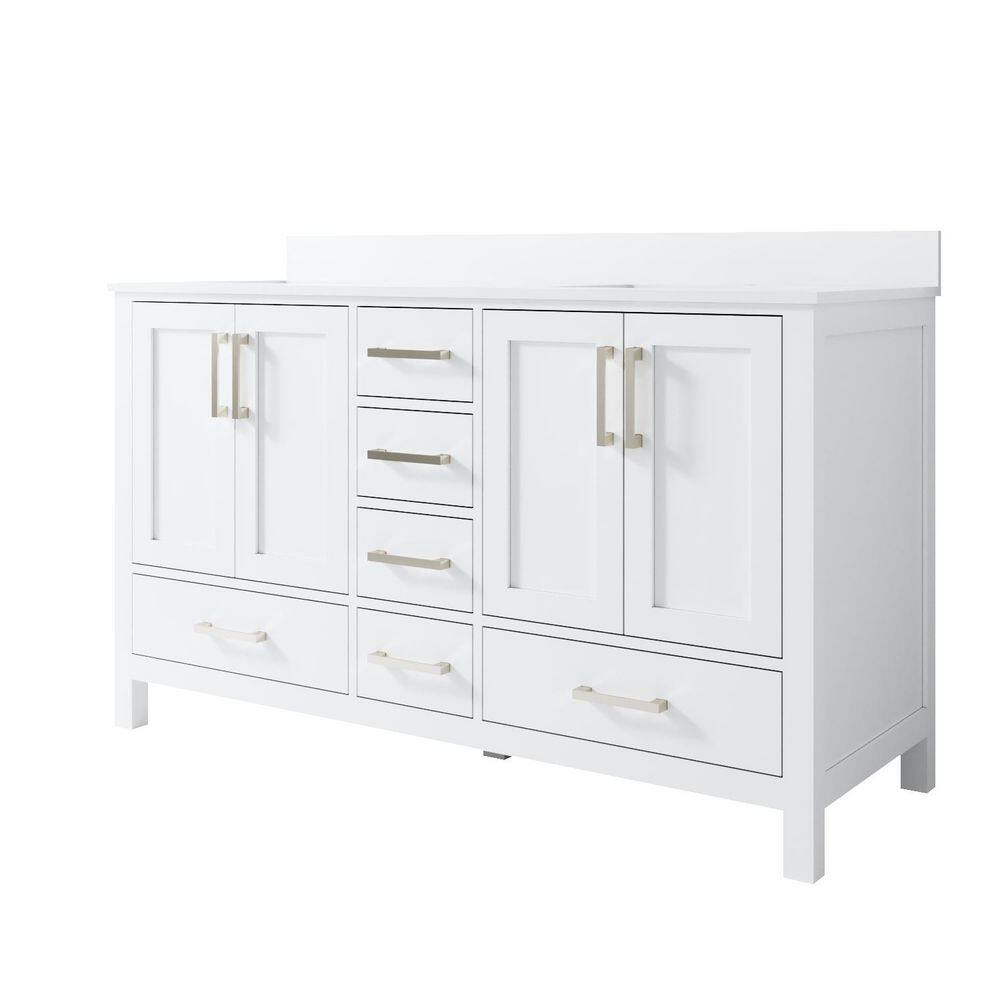60 in. Double Sink White Solid Wood Bath Vanity with Durable Carrara White Cultured Marble Top, Soft-Close, Assembl price history on PriceWatchPro