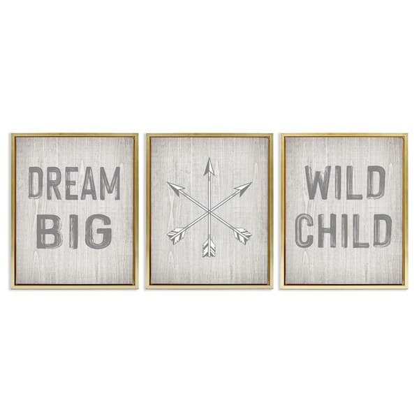 Stupell Industries Dream Big Boho Arrows by Ashley Calhoun 3 Pieces Gold Floater Frame Typography Graphic Art Print 21 in. x 17 in.