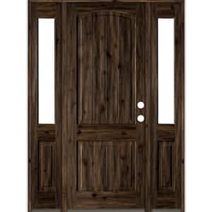 58 in. x 96 in. Rustic knotty alder 2 Panel Left-Hand/Inswing Clear Glass Black Stain Wood Prehung Front Door with DHSL