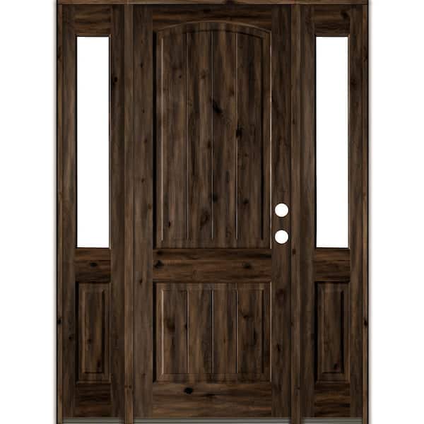 Krosswood Doors 58 in. x 96 in. Rustic knotty alder 2 Panel Left-Hand/Inswing Clear Glass Black Stain Wood Prehung Front Door with DHSL