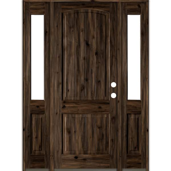 Krosswood Doors 60 in. x 96 in. Rustic knotty alder 2 Panel Left-Hand/Inswing Clear Glass Black Stain Wood Prehung Front Door with DHSL