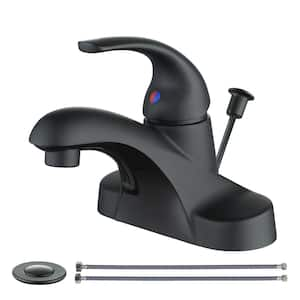 4 in. Centerset Single-Handle Low Arc Bathroom Faucet with Drain Kit Included in Matte Black