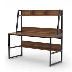 Harold 47 in. Brown Computer Desk with Hutch and Bookshelf Home Office Desk for Small Spaces