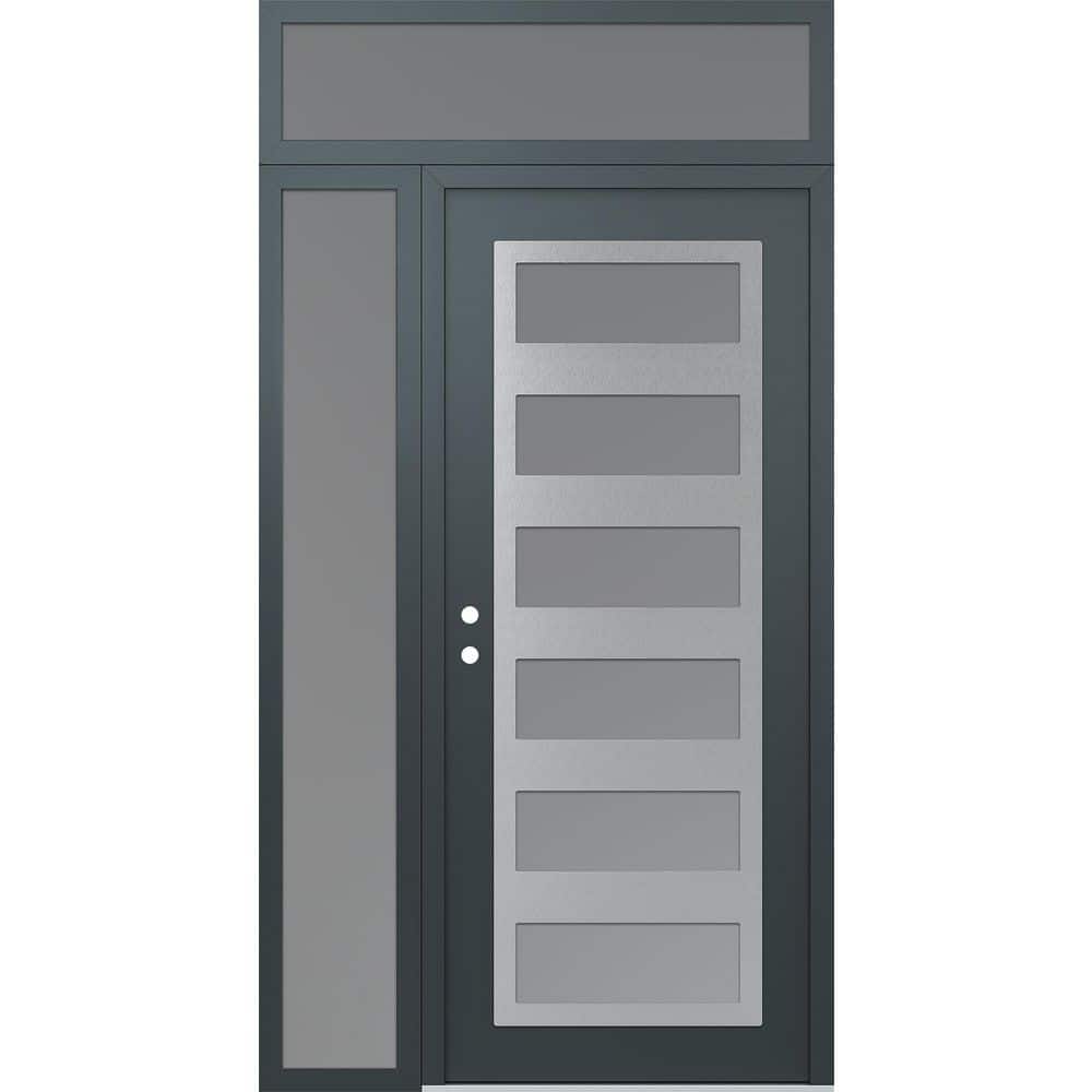 C9 48 in. x 96 in. Silver P Right-Hand/Inswing Frosted Glass Anth/Anth Sidelite Plus Transom Steel Prehung Front Door price history on PriceWatchPro