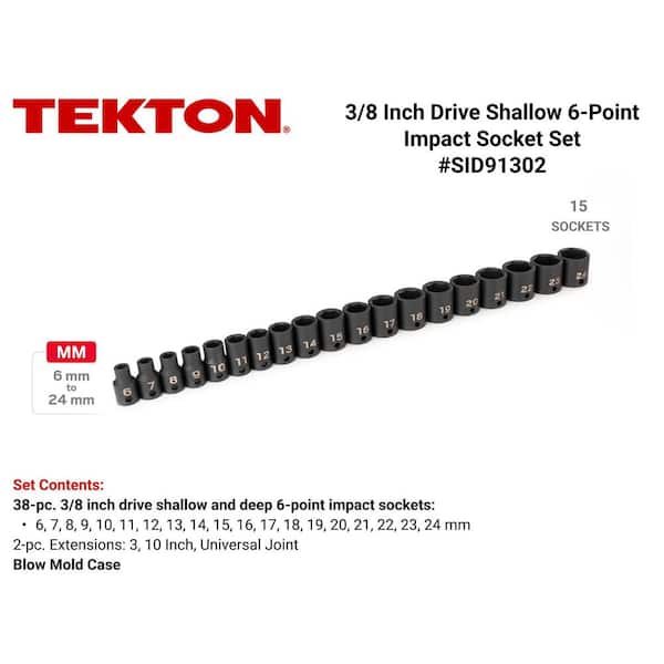 3/8 in. Drive 6-Point Impact Socket Set, 19-Piece (6 mm - 24 mm) - Case