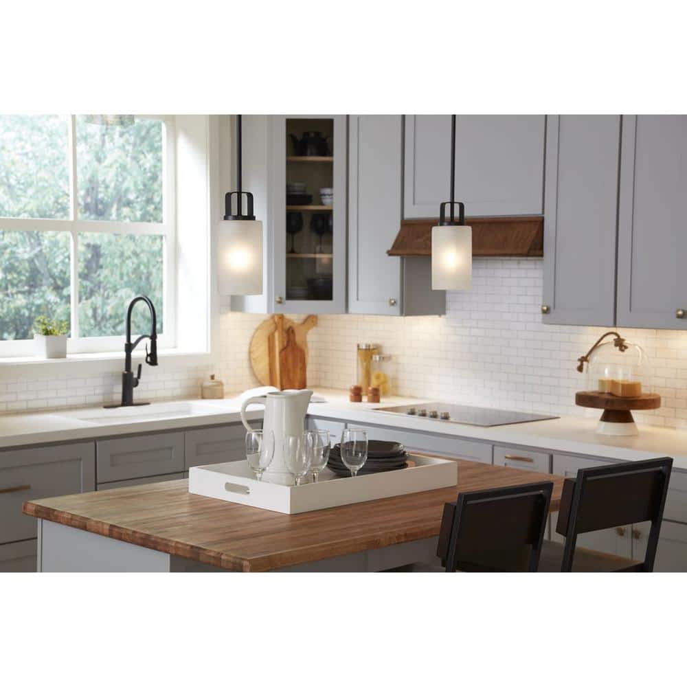 Matte Black and Etched Glass 11" Modern Farmhouse Mini-Pendant Light
