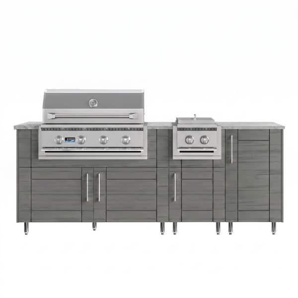 Golden Sky 86.5 in. W 4-Burner Propane Grill Island in Sanibel Dark Ash Gray with Side Burner
