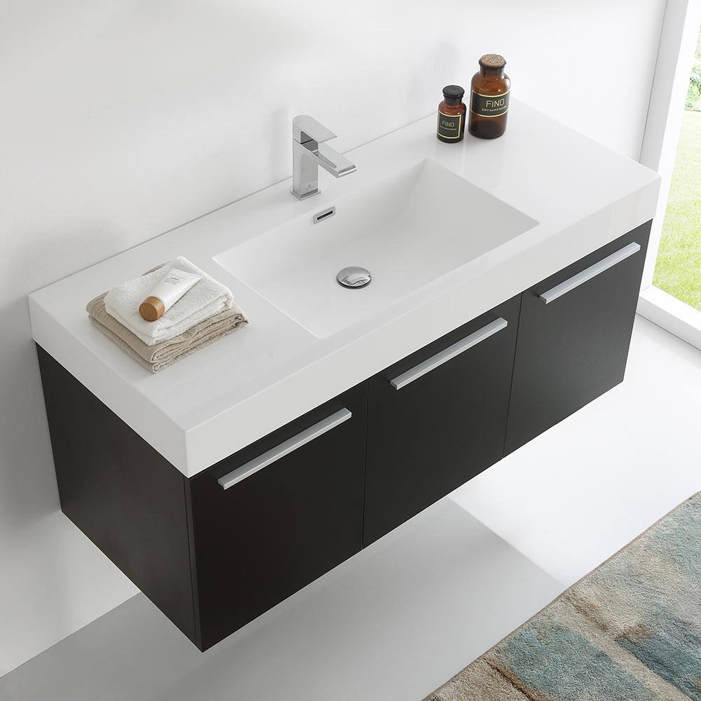 Vista 47" Black Wall-Mounted Vanity with Integrated Sink