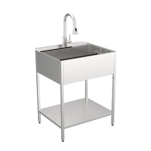 18-Gal. 22.1 in. D x 28 in. W Freestanding Utility Sink in Brushed Satin with Faucet and Accessories