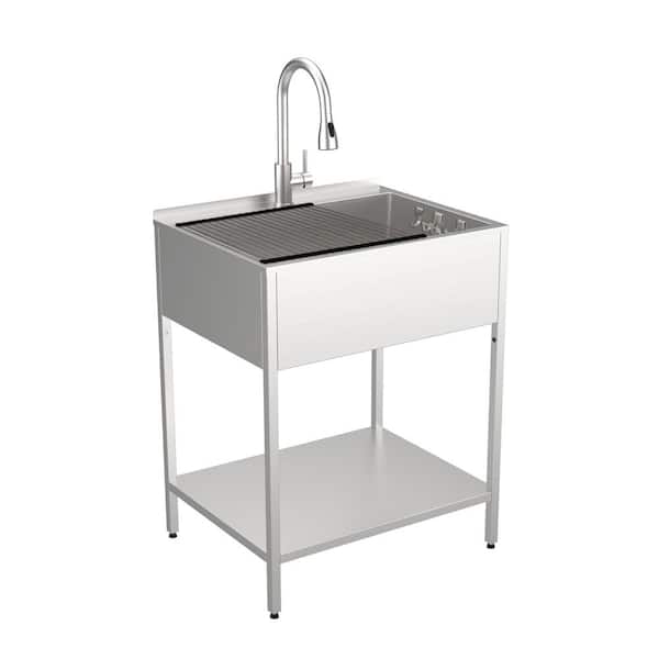 Transolid 18-Gal. 22.1 in. D x 28 in. W Freestanding Utility Sink in Brushed Satin with Faucet and Accessories