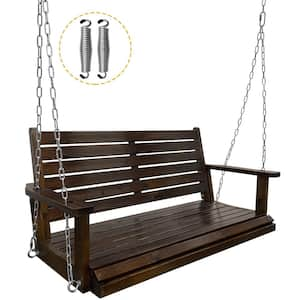 4 ft Wooden Porch Swing 2 Seater, with Ergonomic Seat, Hanging Chains, and 7mm Springs, Heavy Duty 800 LBS, Deep Brown