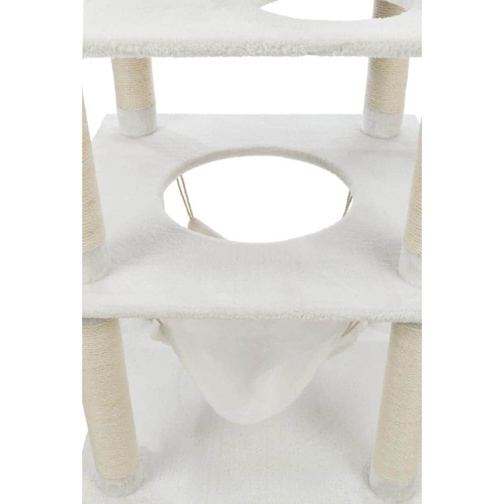 Cream Plush 4-Level Cat Tree with Sisal Scratching Posts