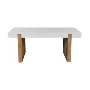 Kerry 38 in. Natural Brown and Glossy White Rectangular Mango Wood Coffee Table with Sled Base