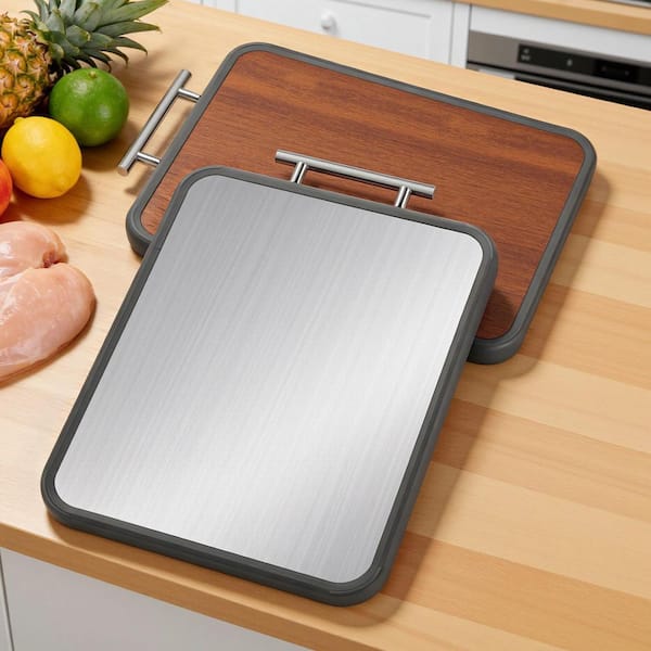 Dura 16.5 in. x 11.8 in. Non-Slip Cutting Board-Titanium and Ebony Wood with TPR Sustainable, Ideal for Daily Chopping