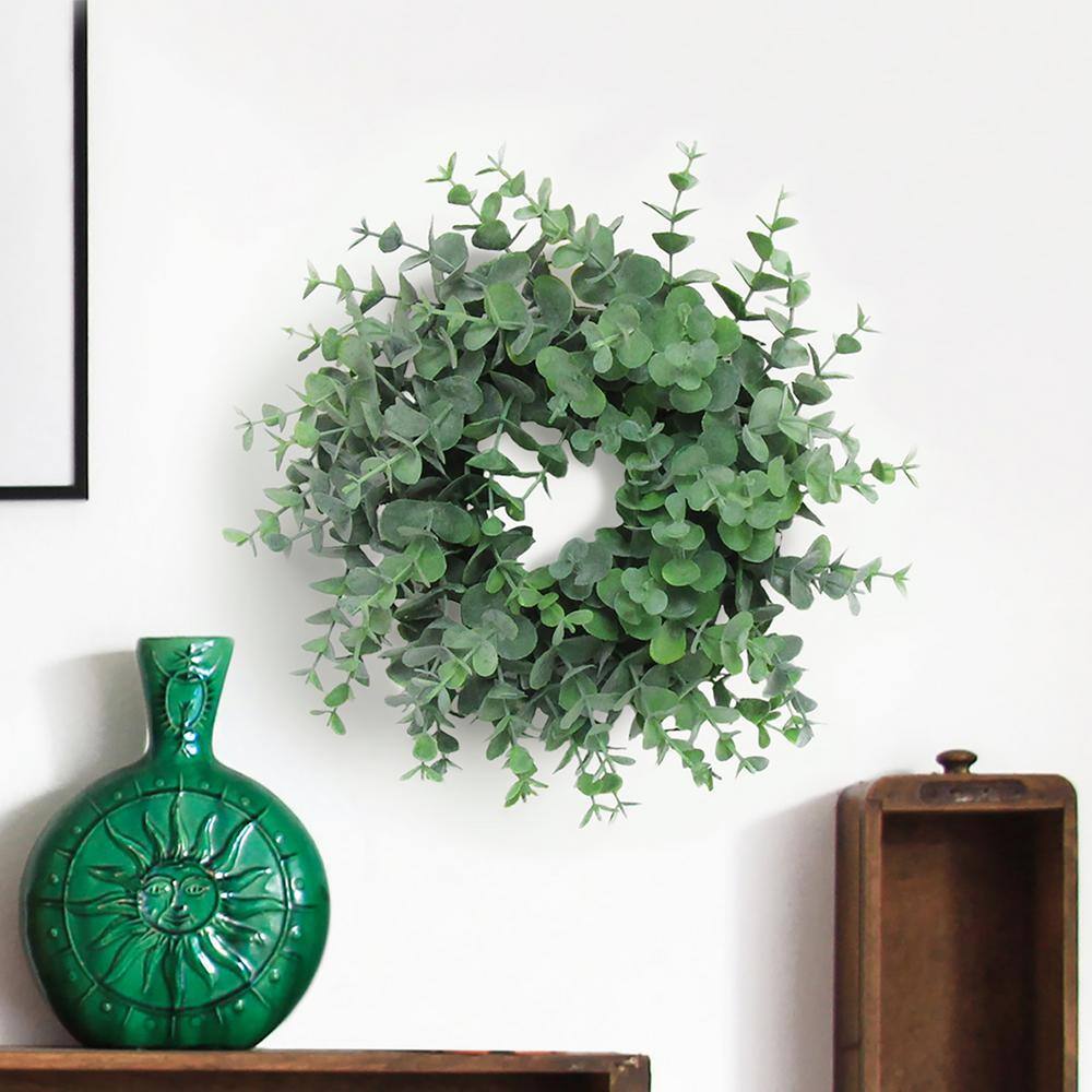 9 in. Frosted Green Artificial Petite Eucalyptus Leaf Foliage Greenery Wreath price history on PriceWatchPro