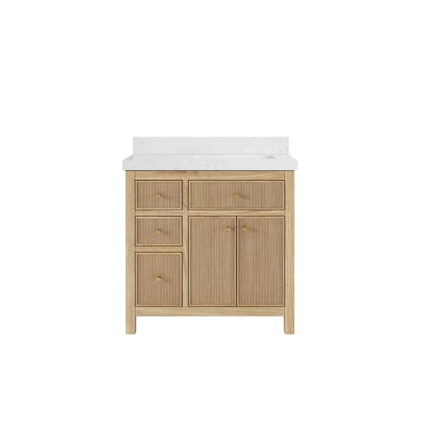Willow Collections Sonoma Teak 36 in. W x 22 in. D x 36 in. H Right Offset Sink Bath Vanity in Light Teak with 2 in. Empira Qt. Top