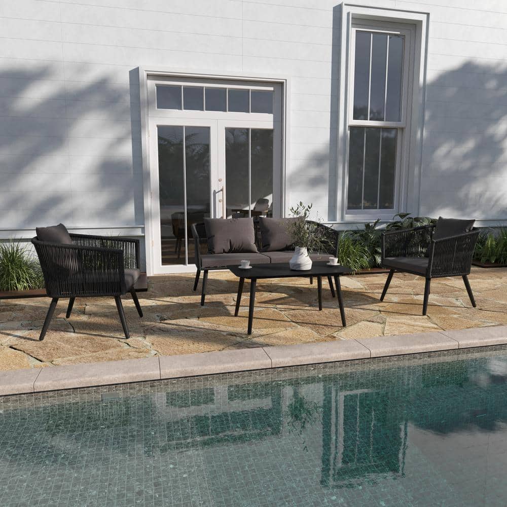 Kierra Black and Gray Metal 4-Piece Patio Conversation Set