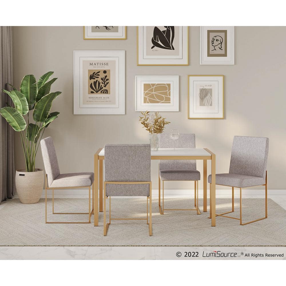 High Back Gold Metal Frame Light Grey Upholstered Side Chair