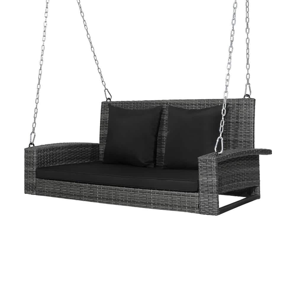 Costway 42.5 in. 800 lbs. 2Person PE Wicker Hanging Porch Patio Swing Bench Chair Cushion