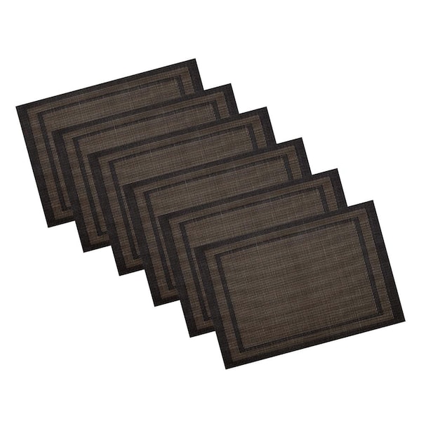 Kraftware EveryTable 18 in. x 12 in. Double Border Two-Tone Brown PVC Placemat (Set of 6)