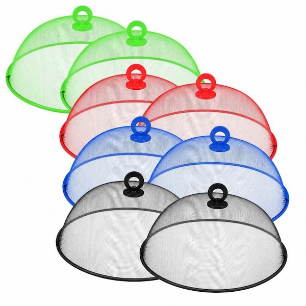8-Pieces Metal Mesh Food Covers for Outdoor Picnic Camping - Keep Flies Bugs Mosquitoes (Red, Green, Blue, Black)