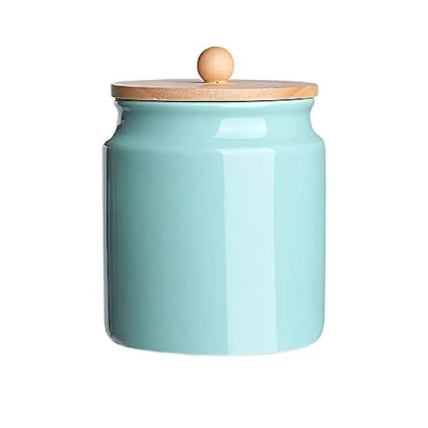 Ceramic Food Storage Jar Porcelain Kitchen Canister with Airtight Bamboo Lid Serving for Coffee Tea Sugar Turquoise