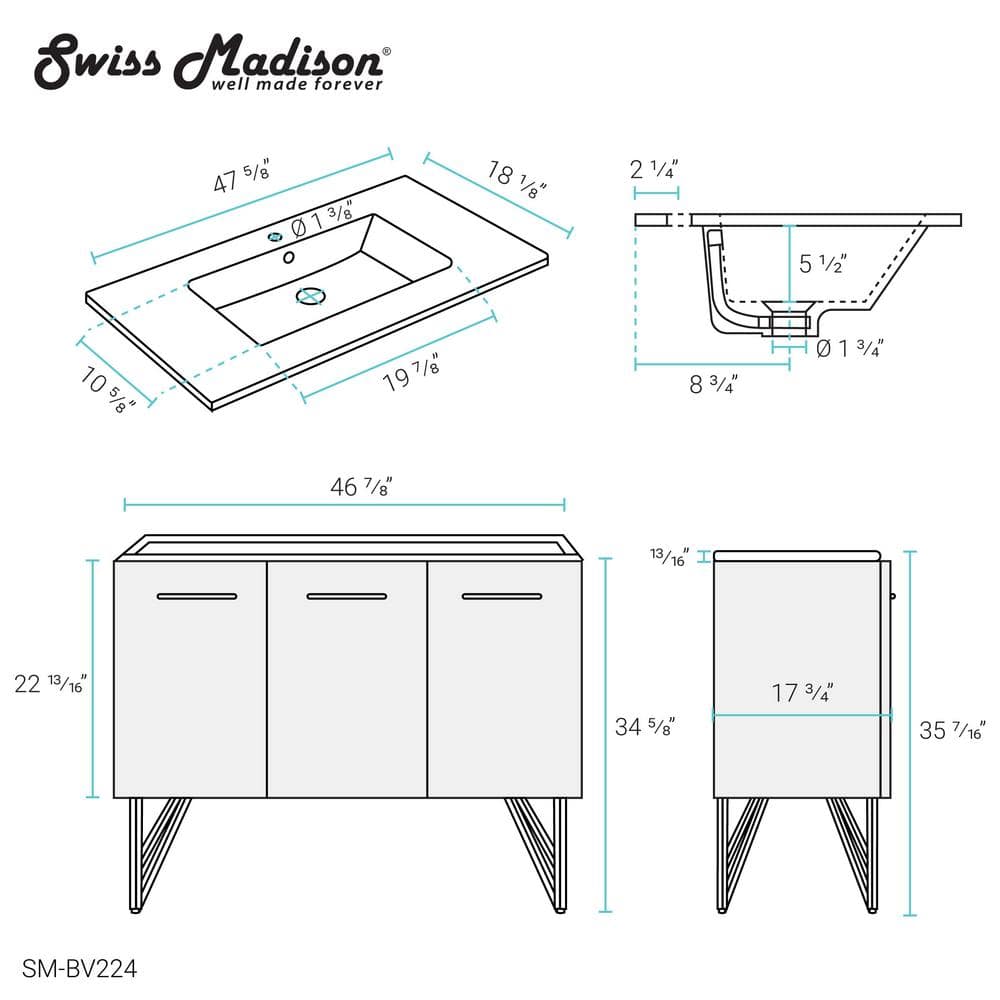 Annecy 48" Black Walnut Freestanding Bathroom Vanity with White Basin