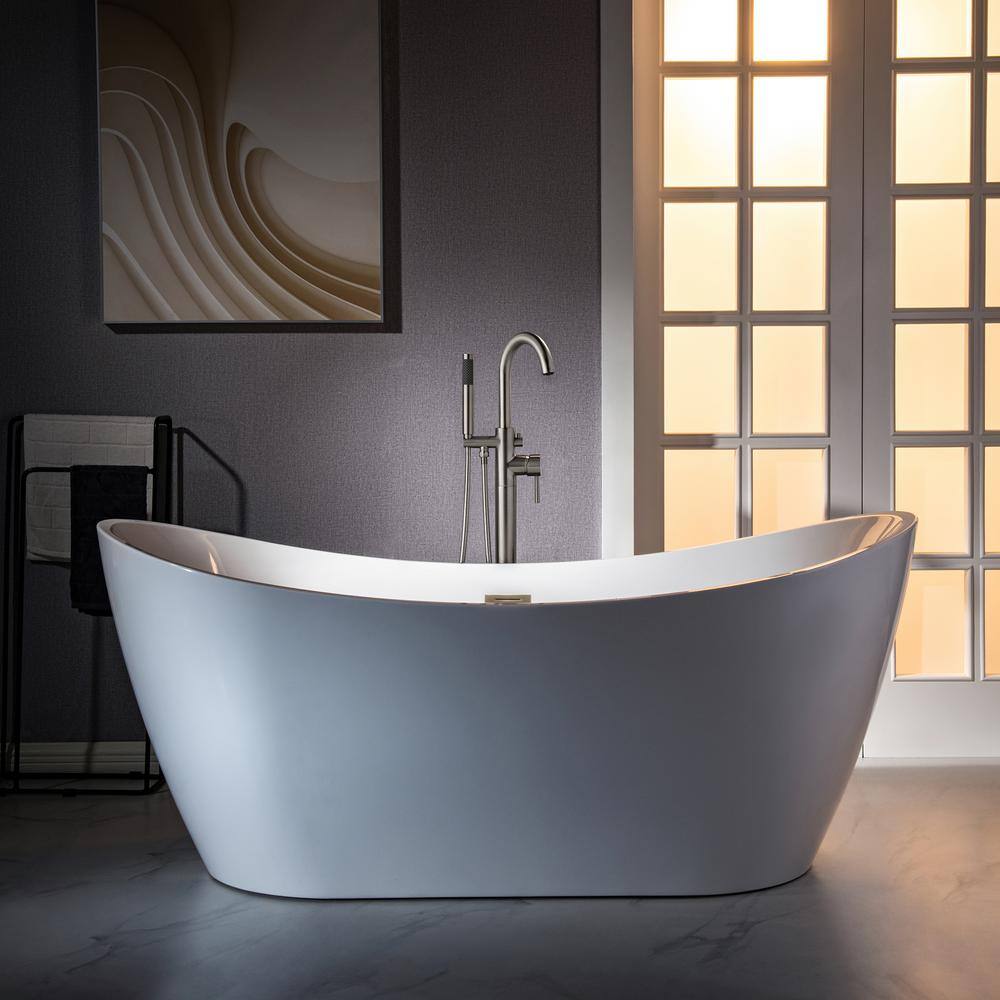 Brushed Nickel Freestanding Tub Filler Faucet with Hand Shower