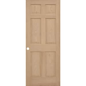 24 in. x 80 in. 6-Panel Right-Hand Unfinished Red Oak Wood Single Prehung Interior Door with Bronze Hinges