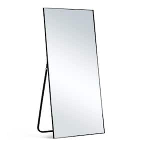70 in. x 27 in. Modern Rectangle Framed Full Length Leaning Mirror Aluminum Alloy Black Oversized