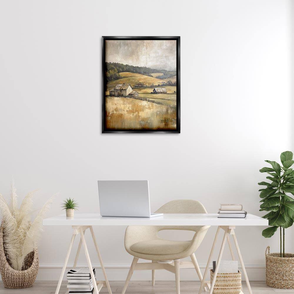Rustic Farmland and Rolling Hills by Petal Prints Design Black Floater Frame Nature Graphic Art Print 31 in. x 25 in.