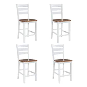White Farmhouse Wood Counter Height Outdoor Dining Chair Set of 4, Walnut