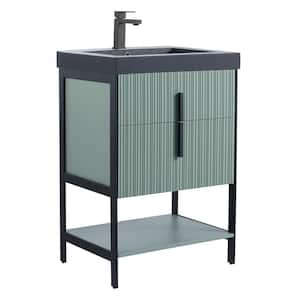 24 in. W x 18 in. D x 33.5 in. H Mint Green Bath Vanity with Black Gel Coated Acrylic Top with Black Hardware