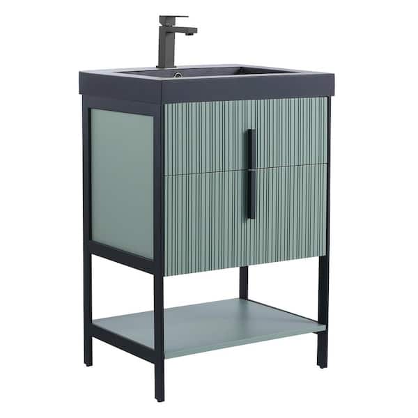 FINE FIXTURES 24 in. W x 18 in. D x 33.5 in. H Mint Green Bath Vanity with Black Gel Coated Acrylic Top with Black Hardware