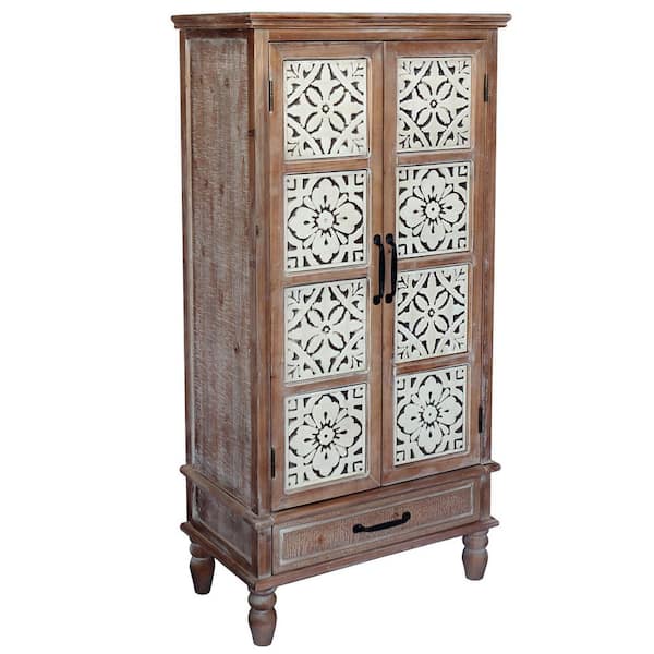 Rustic Natural and White 55.11 in. H Accent Cabinet with 2-Shelves and 1-Drawer