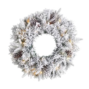 20 in. Prelit LED Flocked Artificial Christmas Wreath with 35 Warm White LED Lights
