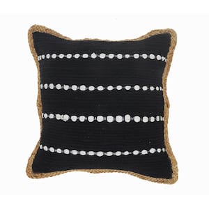 Kone Black and White Border Striped Textured Poly-Fill 18 in. x 18 in. Throw Pillow