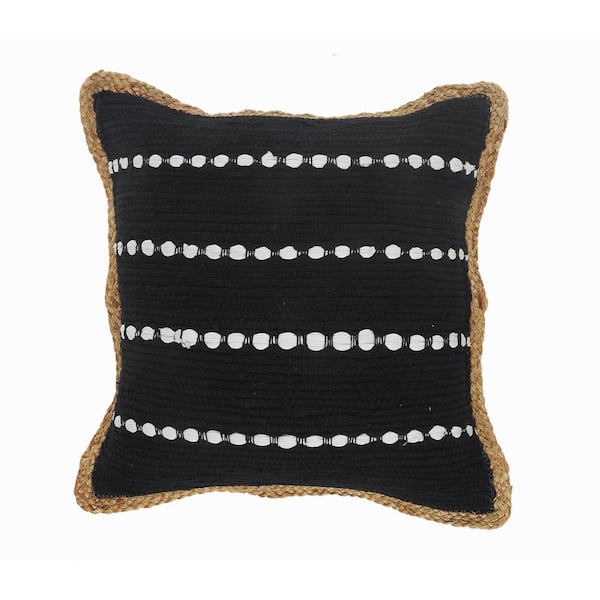Unbranded Kone Black and White Border Striped Textured Poly-Fill 18 in. x 18 in. Indoor Throw Pillow