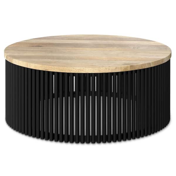 Demy 35 in. Black Wide Round Industrial Contemporary Metal Coffee Table Fully Assembled