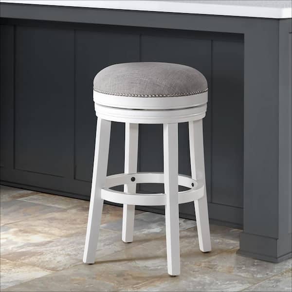 Alaterre Furniture Clara 29 in. White Swivel Bar Height Backless Wood Stool with Cushioned Seat