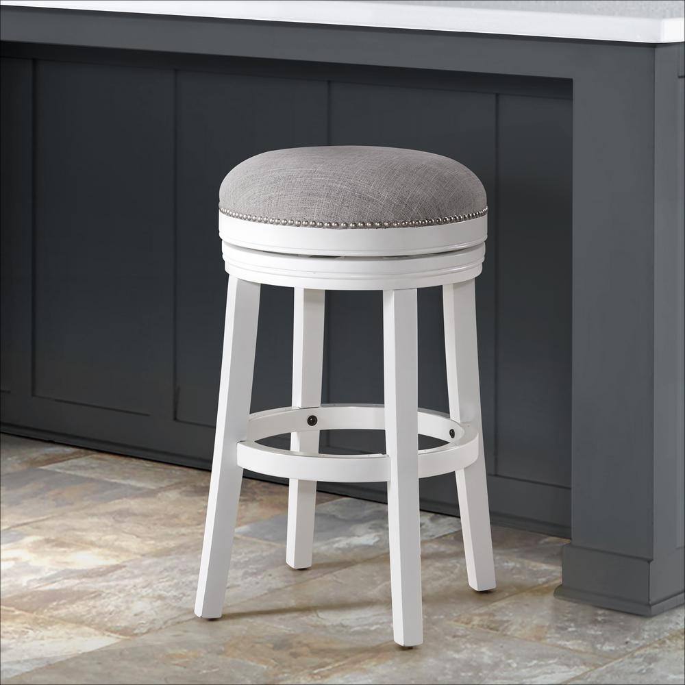 Clara White and Gray Swivel Backless Bar Stool